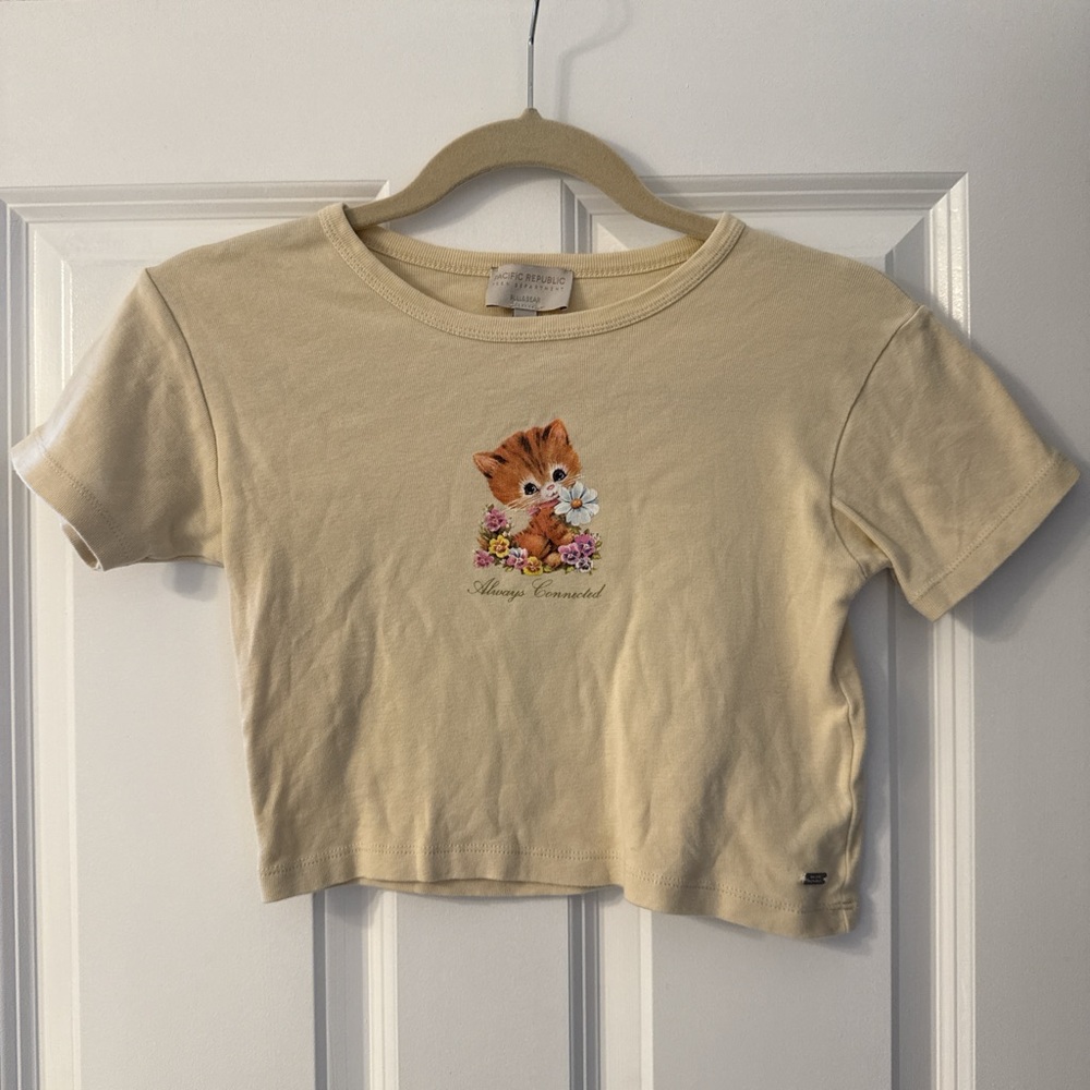 Pull&Bear Cream Short Sleeve Tee with Cartoon Graphic